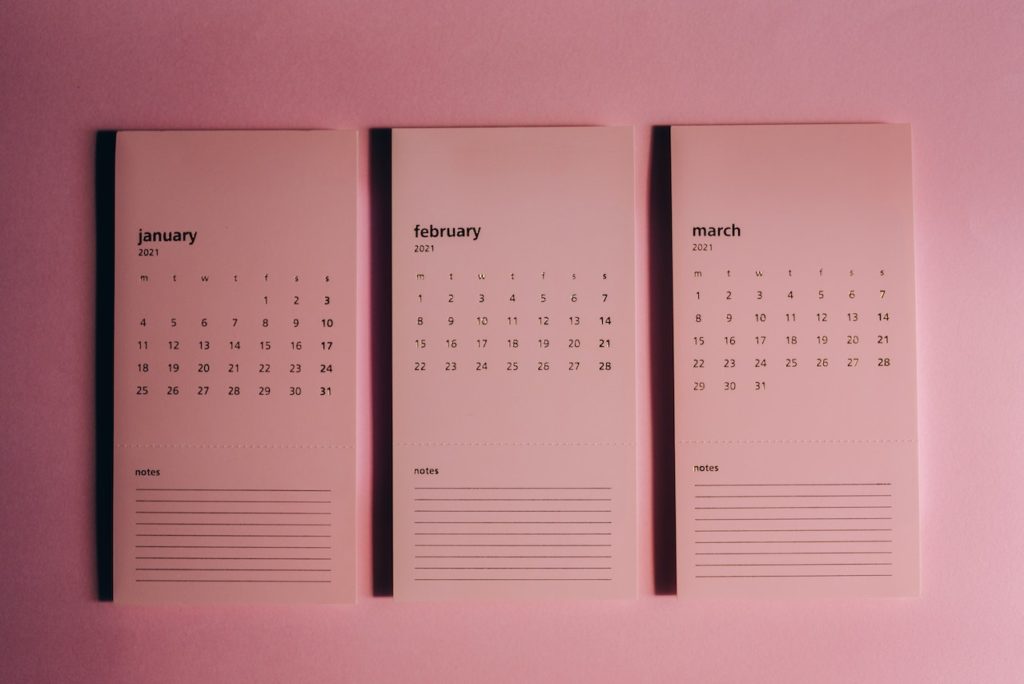 2021 pink monthly calendars