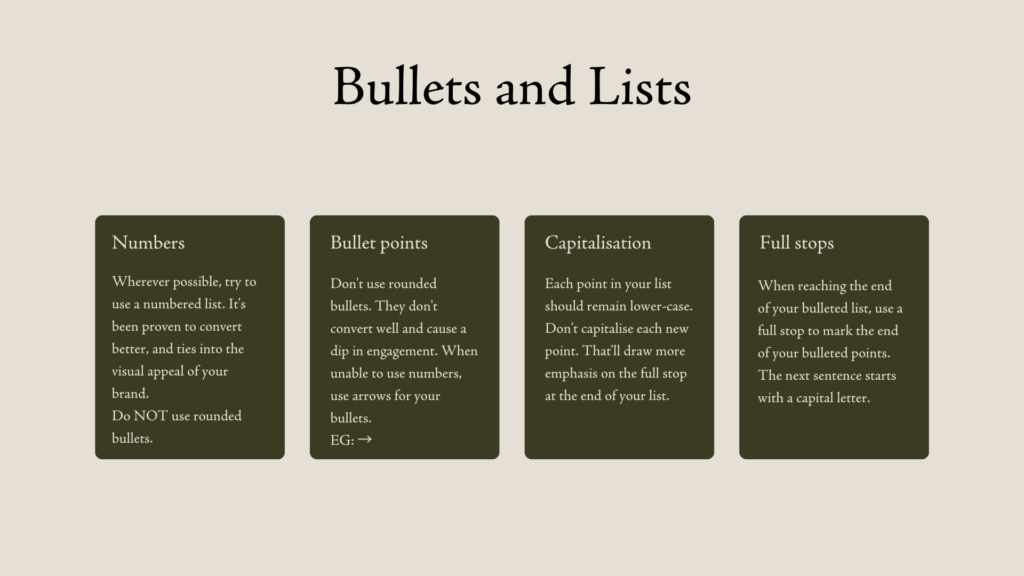 Dear Charlie Brand Summary and Style Guide - Bullets and Lists