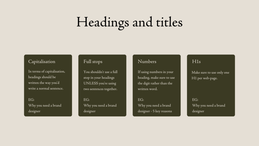 Dear Charlie Brand Summary and Style Guide - Headings and Titles