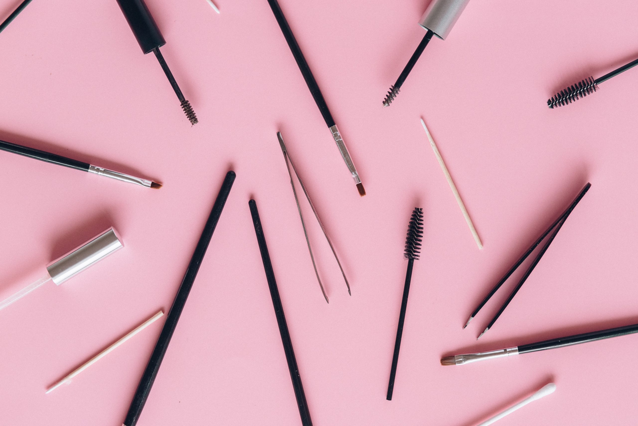 Pink Background and Makeup Tools